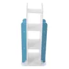 A white and blue bookshelf with multiple shelves. Náhled obrázku produktu