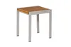 A small square table with a wooden slatted top and gray metal legs, isolated on a white background. Produktbild-Vorschau