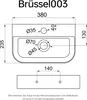 A technical drawing of a sink with dimensions and labels. Produktbild-Vorschau