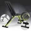 A black adjustable weight bench is shown against a dark, smoky background, with close-up insets highlighting specific features. Podgląd zdjęcia produktu