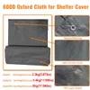 A product image showing a folded shelter cover with close-up details of the material, stitching, and inner layer, along with text describing the material and weight specifications for different models. Anteprima dell’immagine prodotto