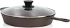 A cast iron frying pan with a glass lid and black handle, shown from a side angle against a white background. Náhled obrázku produktu