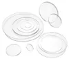 A collection of transparent acrylic discs of various sizes arranged on a white background. Produktbild-Vorschau
