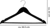 A black wooden hanger against a white background with dimensions indicated. Produktbild-Vorschau