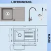 [Granitspüle 76x44+ Armatur] Hochwertig beidseitig Produktbild-Vorschau 2