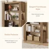 A collage of images showcasing a wooden bookshelf with decorative items and text highlighting its features. Anteprima dell’immagine prodotto