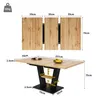 A diagram showing the dimensions of an extendable dining table, with a top-down view of the extended table and a side view of the table with its base. Náhľad obrázku produktu