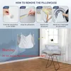 Instructions on how to remove and wash a pillowcase, with a warning about sunlight exposure. Produktbild-Vorschau