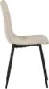 A side view of a modern dining chair with beige fabric upholstery and black metal legs. Náhled obrázku produktu