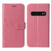 A pink floral flip phone case is shown from the front and back. Produktbild-Vorschau