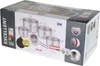 The image shows the retail packaging of a cookware set. Anteprima dell’immagine prodotto