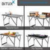 A collage of four images showing different uses of a folding table. Produktbild-Vorschau