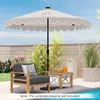 An outdoor patio scene with a chair, table, and umbrella next to a swimming pool. Produktbild-Vorschau