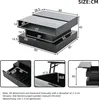 A diagram showing the dimensions of a coffee table, with inset images demonstrating its features. Produktbild-Vorschau