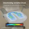 A close-up of an ergonomic office chair seat showing a pressure map overlay and a color gradient legend. Podgląd zdjęcia produktu