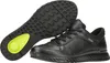 A pair of black leather Ecco sneakers is shown from a slightly elevated angle, with one shoe in the foreground and the sole of the other shoe prominently displayed in the background. Podgląd zdjęcia produktu
