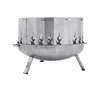 A metal fire pit with flame cutouts on a white background. Produktbild-Vorschau