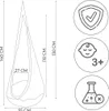 Diagram showing the dimensions of a hanging chair, along with safety and age recommendation icons. Produktbild-Vorschau