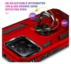 A close-up view of a red phone case with an integrated rotating ring stand. Produktbild-Vorschau