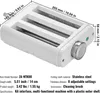 A white pasta roller attachment for a stand mixer with dimensions and specifications overlaid. The product is shown from a slightly elevated diagonal angle. Produktbild-Vorschau