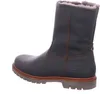A single brown leather boot with gray fur lining is shown against a white background. Produktbild-Vorschau