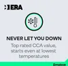 Marketing image for ERA starter batteries, highlighting their performance in low temperatures. Voir les images du produit