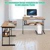 Two desks are shown in a room with a window and light-colored wooden flooring. One desk has a laptop and magazines, while the other has a computer monitor, keyboard, mouse, books, and a computer tower. Produktbild-Vorschau