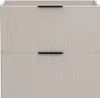 A front view of a two-drawer vanity unit with fluted drawer fronts and black handles. Produktbild-Vorschau