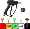 A pressure washer gun with multiple nozzle attachments and icons representing different spray patterns and uses. Náhled obrázku produktu