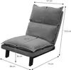 A gray floor chair with dimensions indicated by measurement lines and text. Podgląd zdjęcia produktu
