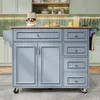 A kitchen island with a wooden countertop and blue cabinets is shown in a kitchen setting. Voir les images du produit