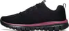 A side view of a black and pink Skechers women's athletic shoe. Voir les images du produit