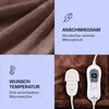 A collage of four images showing details of a heated blanket, its features, and its control unit. Produktbild-Vorschau