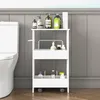 A white rolling cart with bathroom products is placed next to a toilet. Voir les images du produit