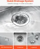 A collage of images showcasing a sink's drainage system, including a close-up of water draining, a side drain hole, an X-shaped drain line, and a drain kit. Anteprima dell’immagine prodotto