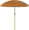A single Hawaiian-style umbrella with a thatched roof and a wooden pole, isolated on a white background. Voir les images du produit