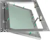 A metal framed access panel with a green gypsum board insert, shown partially open. Podgląd zdjęcia produktu