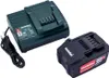 A Metabo battery charger and a Metabo battery are shown on a white background. Produktbild-Vorschau