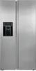 A front view of a stainless steel side-by-side refrigerator with a water dispenser. Podgląd zdjęcia produktu