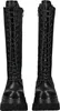 A pair of black lace-up knee-high boots with platform soles, shown from the front against a white background. Anteprima dell’immagine prodotto