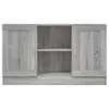 A grey wooden sideboard with two doors and an open shelving unit in the middle. Voir les images du produit