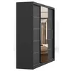 A dark gray sliding door wardrobe with a mirror on one of the doors, shown from a side angle. Produktbild-Vorschau