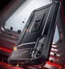 A rugged phone case with a carbon fiber accent is shown in a dynamic, action-oriented setting with sparks and debris. Produktbild-Vorschau