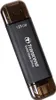A black Transcend 128GB Solid State Drive USB flash drive with transparent end caps, shown diagonally against a white background. Anteprima dell’immagine prodotto