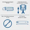 Diagrams and text detailing the specifications of a chainsaw. Produktbild-Vorschau