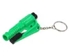A green keychain tool with a built-in hammer and seatbelt cutter against a white background. Produktbild-Vorschau