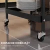 Close-up of the wheels and lower part of a black multi-purpose cart on a tiled floor. Produktbild-Vorschau