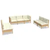 Möbel 7-tlg. Garten-Lounge-Set mit Creme Kissen Massivholz Produktbild-Vorschau 2