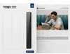 Product packaging showing a tablet case and a lifestyle image of a person using a tablet. Produktbild-Vorschau