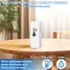A white WiFi temperature and humidity sensor is placed on a wooden table, with a plant and curtains in the background. Text overlays describe features and compatibility. Produktbild-Vorschau